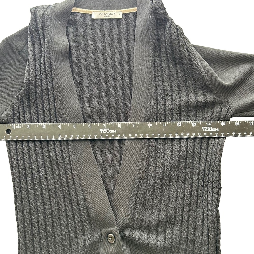 MM LaFleur Cardigan Womens S Black Cable Knit V-Neck Button Italian Yarn Sweater - Picture 3 of 8